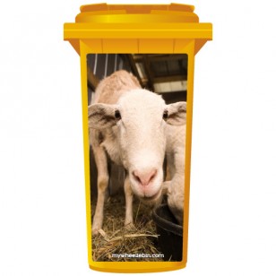 Cheeky Sheep At Feeding Time Wheelie Bin Sticker Panel